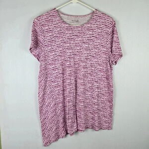 J.Jill pink & white seamed asymmetrical tee linen & Rayon Blend Breathable SizeM